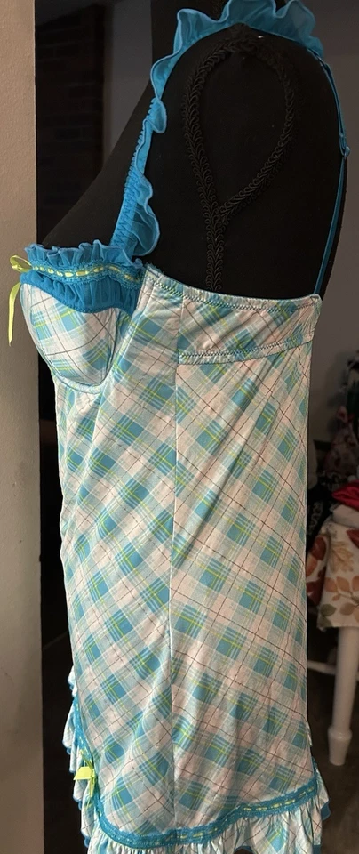 Lencería a Cuadros Vintage Victoria’s Secret Y2K Sexy Little Things Azul Verde 36C Foto 3 de 4