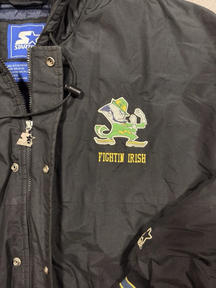 Vintage NOTRE DAME Jacket Adult XL STARTER 90s Hooded Puffer Korea Made - Image 4 of 4