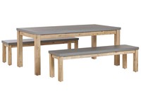 Trendy GartenmöBel Set Faserzement Akazienholz Tisch Miit 2 BäNken Grau Ostuni