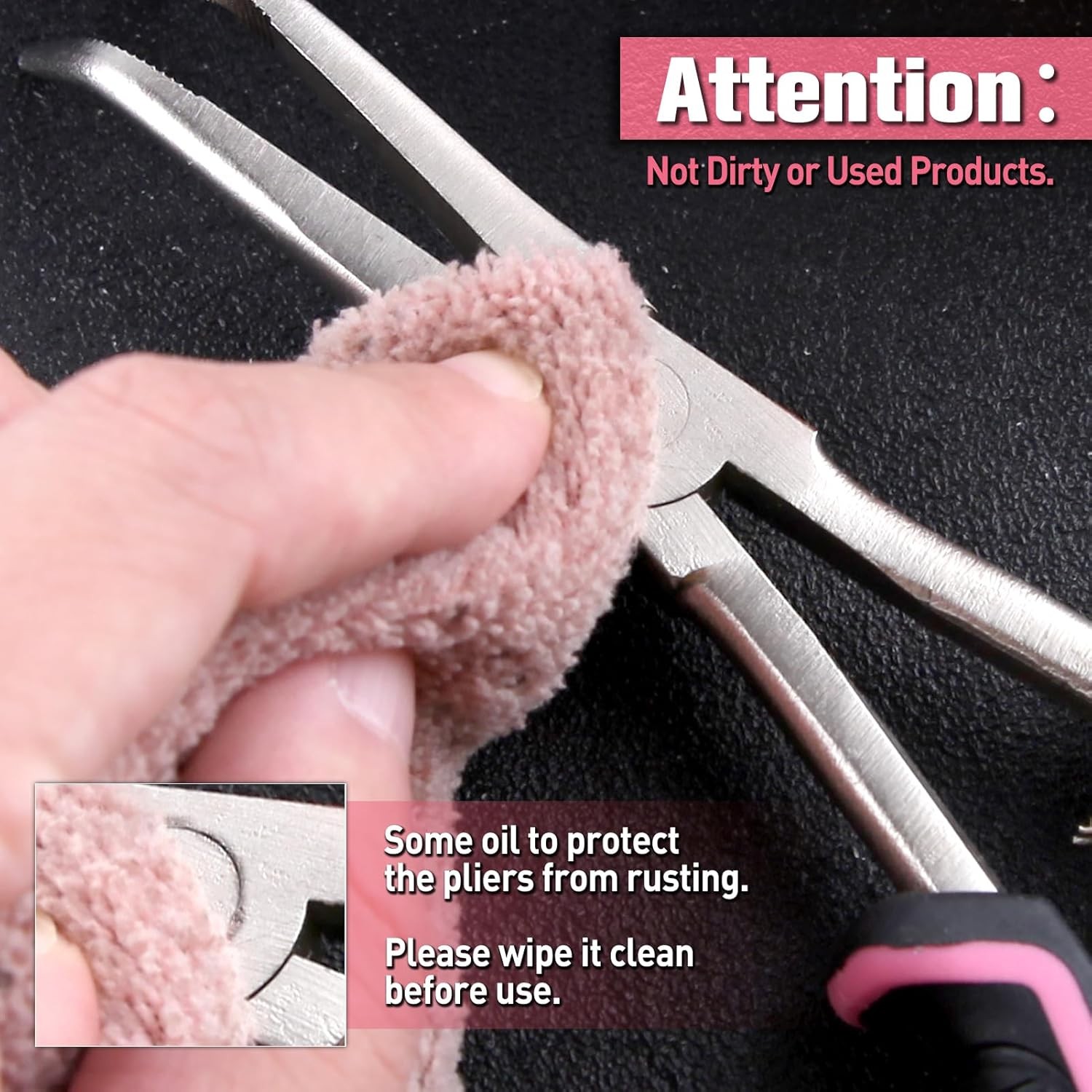 7-Inch Long Reach Bent Needle Nose Pliers Serrated Jaw 7", Black & Pink 