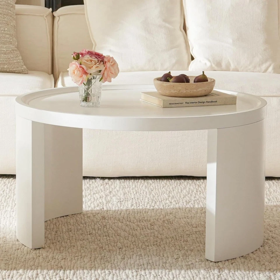 2X Nesting Coffee Table Set Pine Wood White Round Side End Tables Living Room - Image 3 of 4