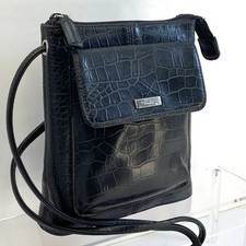 Nine West Faux Leather Purse Small Black Crossbody Shoulder Bag Croco Embossed