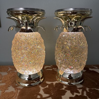 Bath & Body Works 9.75'' Pineapple Water Globe Pedestal 3-Wick Candle Holder EUC