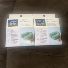 * Set Of 2 * Open Story Stuffable Neck Pillows GREEN Travel Accessory Clever