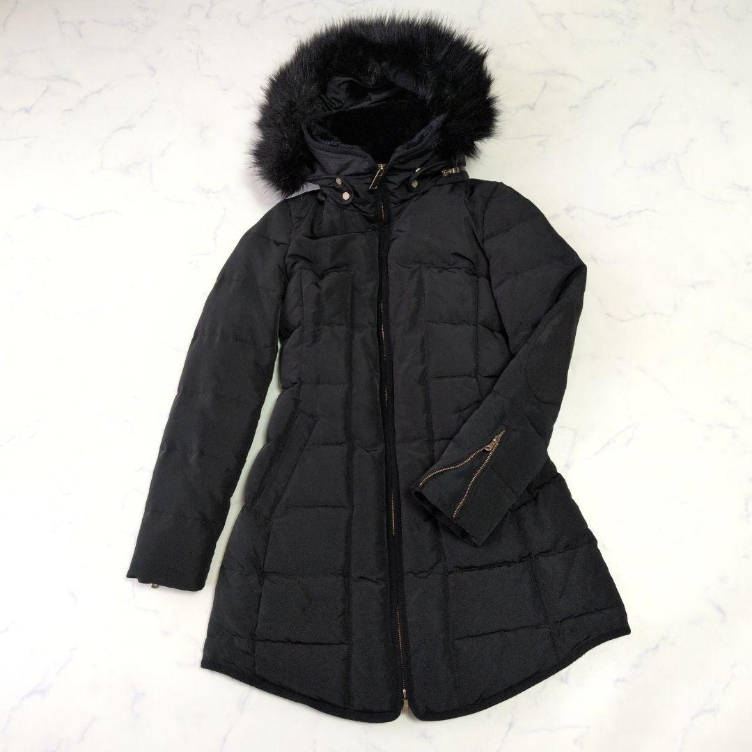 ZARA BASIC Belted Down Jacket Coat Size M Black F… - image 2