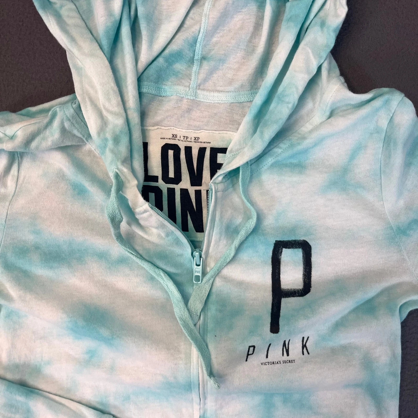 UNDERCOVER Felpa con cappuccio rosa Victorias Secret blu tie dye Spell Out XS full zip cielo