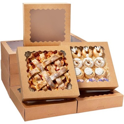 20 PCS Brown Pie Boxes 12x12x3 Inch Macaroon Cookie Bakery Box Window PopUp