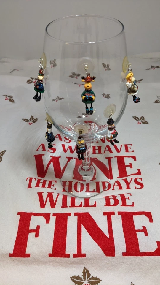 6 dijes de ventosa de copa de vino de Navidad marcadores fiesta navideña Foto 3 de 4