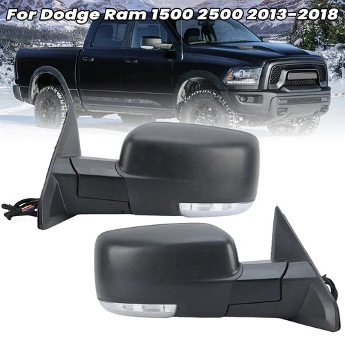 Textured Black Pair Side Mirror For Dodge Ram 1500 2013-2019 Heated Turn Signal
