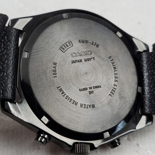 RARE CASIO AMW-370 CHRONOGRAPH QUARTZ BLACK WR 100M MEN'S WATCH NEW BATTERY - Picture 7 of 10