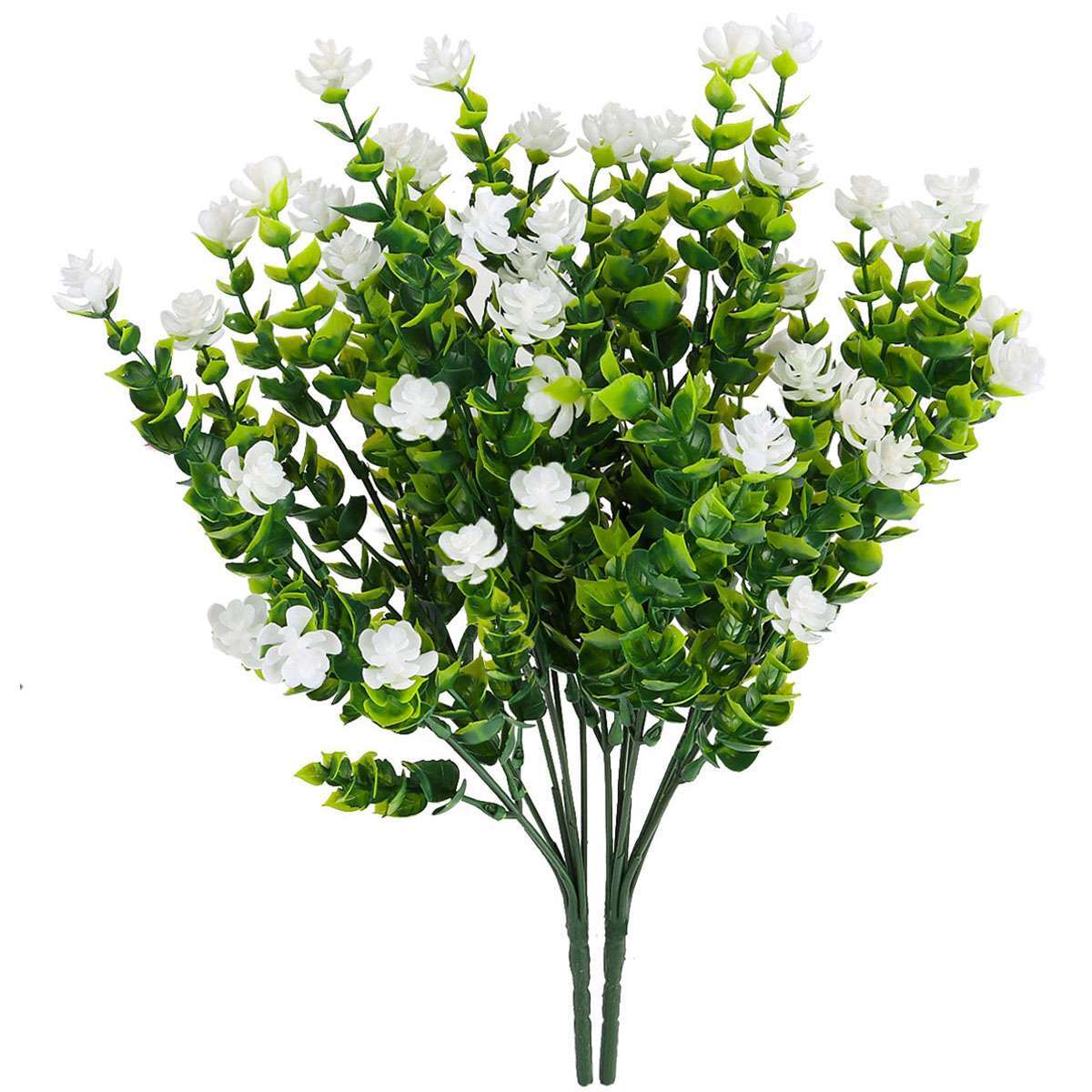 10 Bundles White Green Artificial Fake Flower Faux Indoor Outdoor