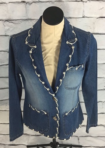 New Identity Jean Jacket Sz S Embellished Pockets 100% Cotton