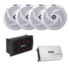 Pyle Marine Bluetooth Audio Receiver, Amplifier, 4x 8'' 320W White Boat Speakers