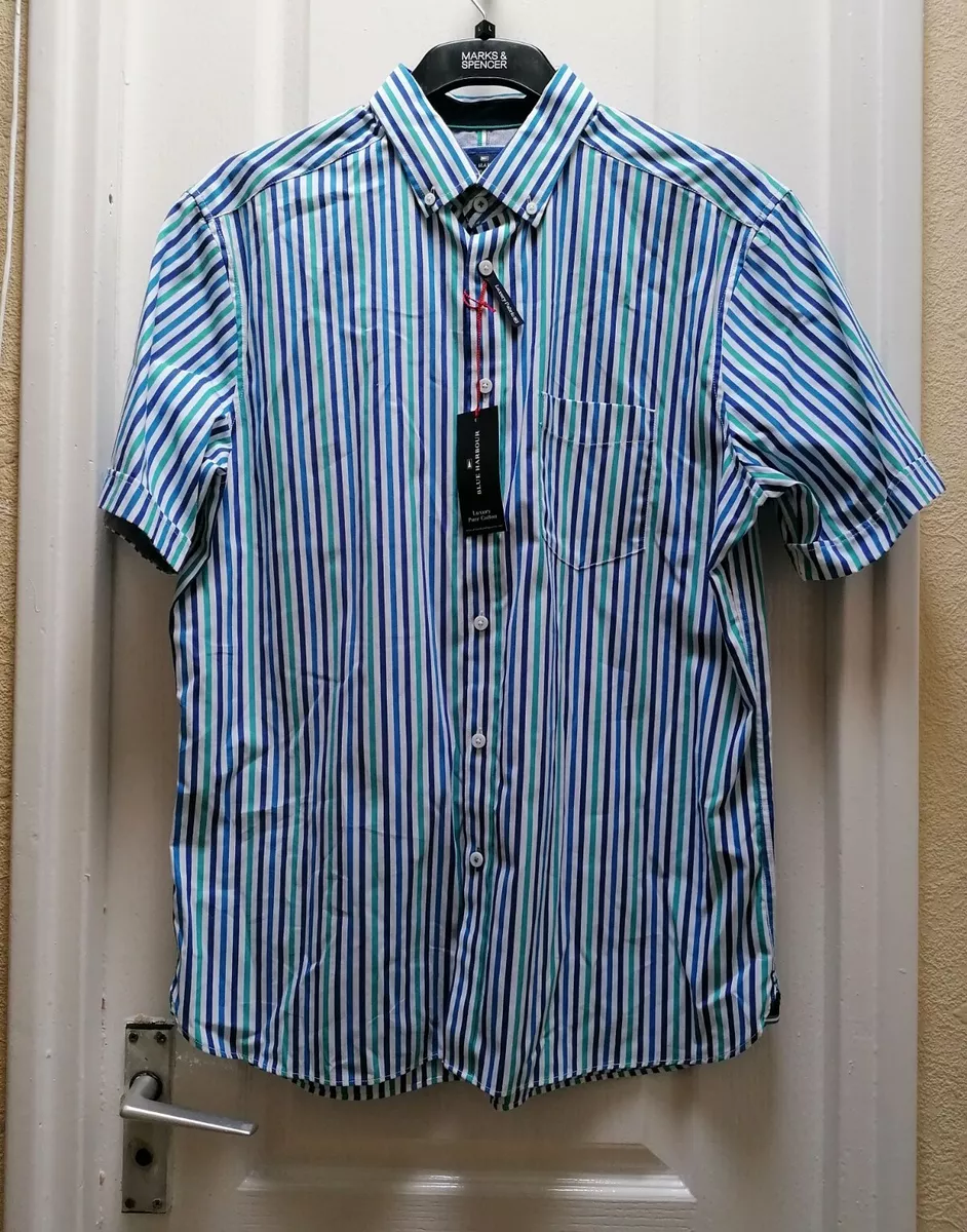 MARKS SPENCER Men s SHORT Sleeve BLUE HARBOUR LUXURY COTTON SHIRT. Small size