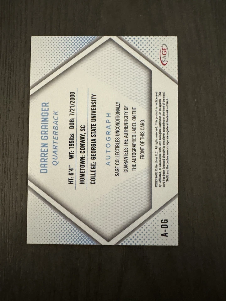 2023 SAGE Low Series Auto Red #A-DG DARREN GRAINGER Signed ROOKIE Card RC - Image 2 of 2