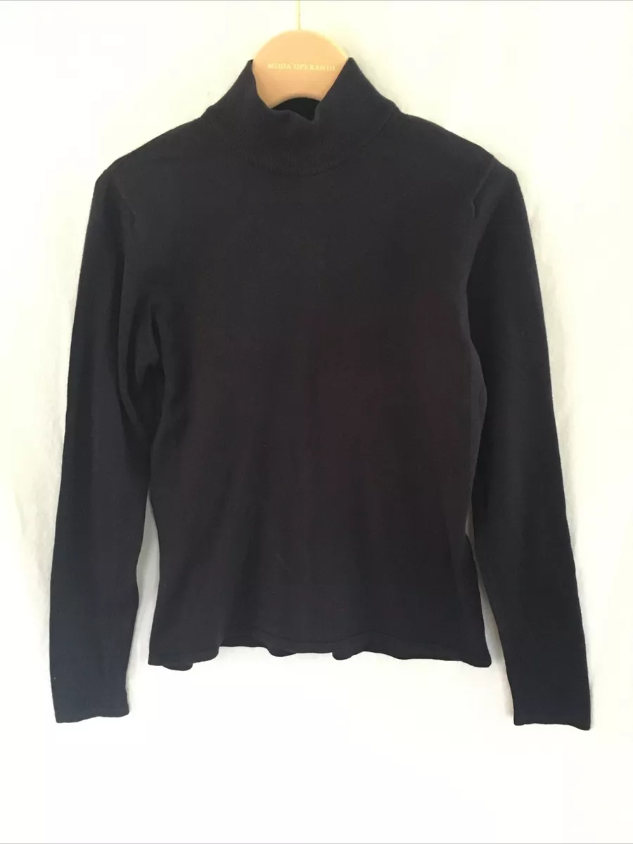 Talbots 100 Cotton Long Sleeve Mock Turtleneck Sweater Navy Blue