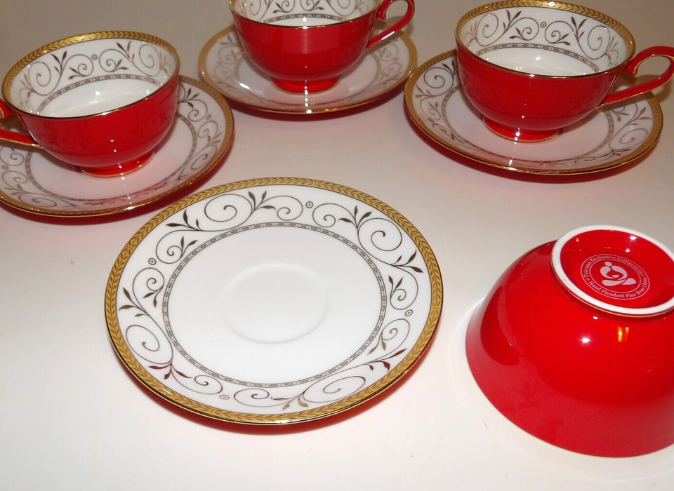 TEAVANA 4 Sets Exclusive Collection Red with Gold Filigree Teacups and