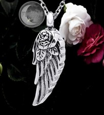 New Rose Angel Wings Cross Urn Cremation Pendant Ash Silver Memorial Necklace