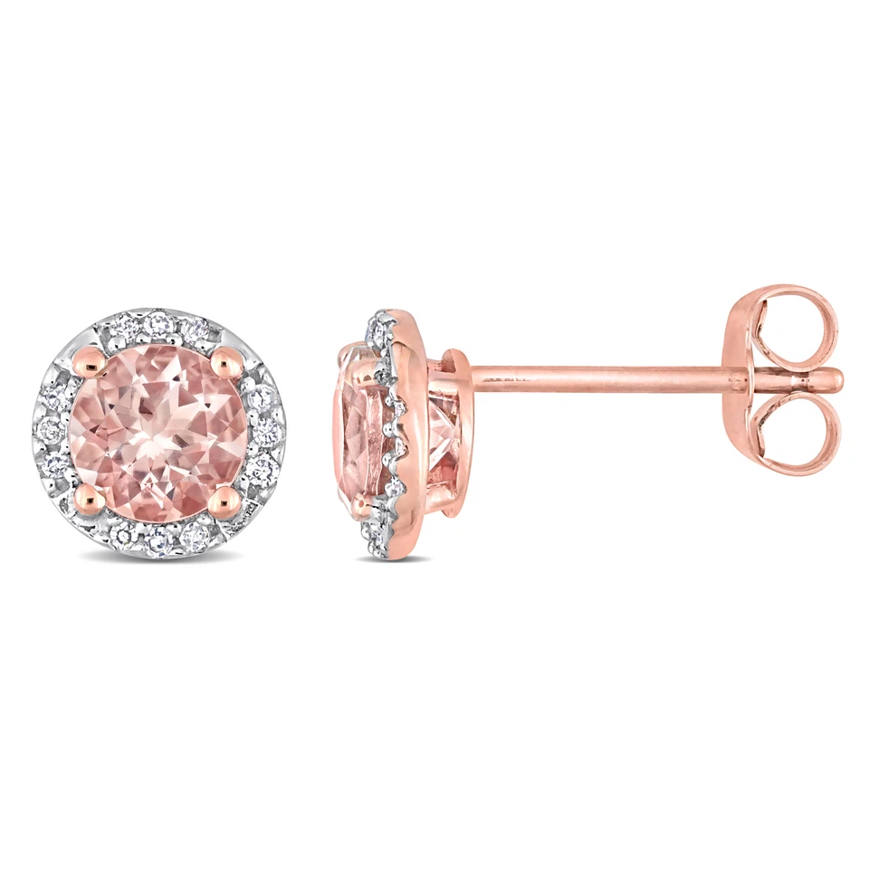 Amour 10k Pink Gold 0.07 CT Diamond TW And 1 CT TGW Morganite Ear Pin Earrings