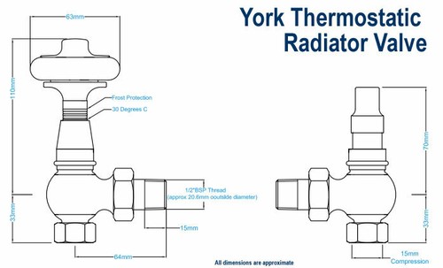 Yorkshire Traditional Thermostatic Radiator Valve - CE, FSC, Various Finishes - Picture 12 of 29