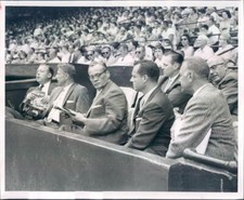 1958 Press Photo MLB Lee MacPhail, Bing Devine, Cappie Timm, Joe Brown