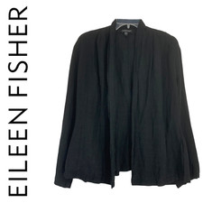 Eileen Fisher Sz L Black Linen Viscose Topper...