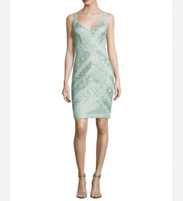 NEW Tadashi Shoji V Neck Sequined Sheath Cocktail Dress Sz 14 Frosted Jade Maia