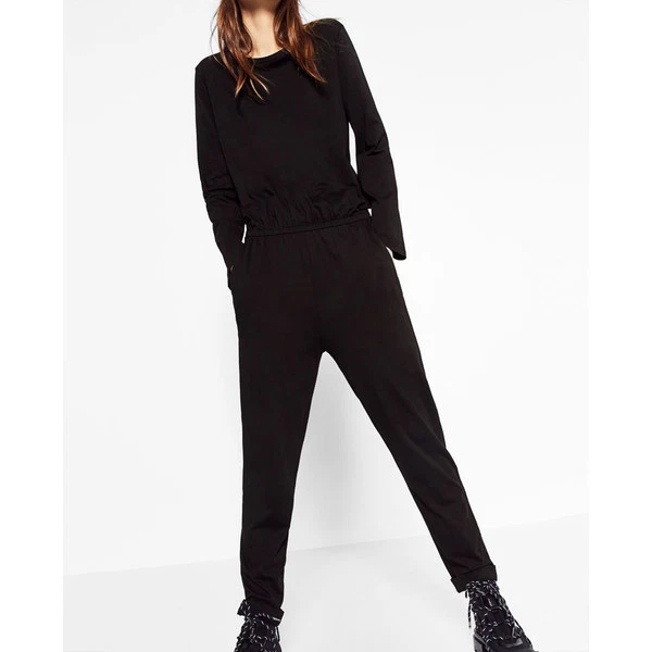 NWT ZARA BLACK COTTON ELASTICATED WIAST JUMPSUIT SIZE SMALL RARE