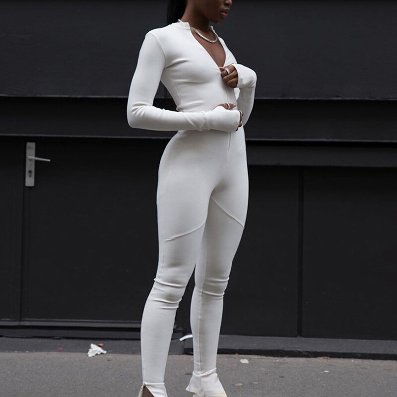 Womens Zip High Waist Jumpsuit Ladies 