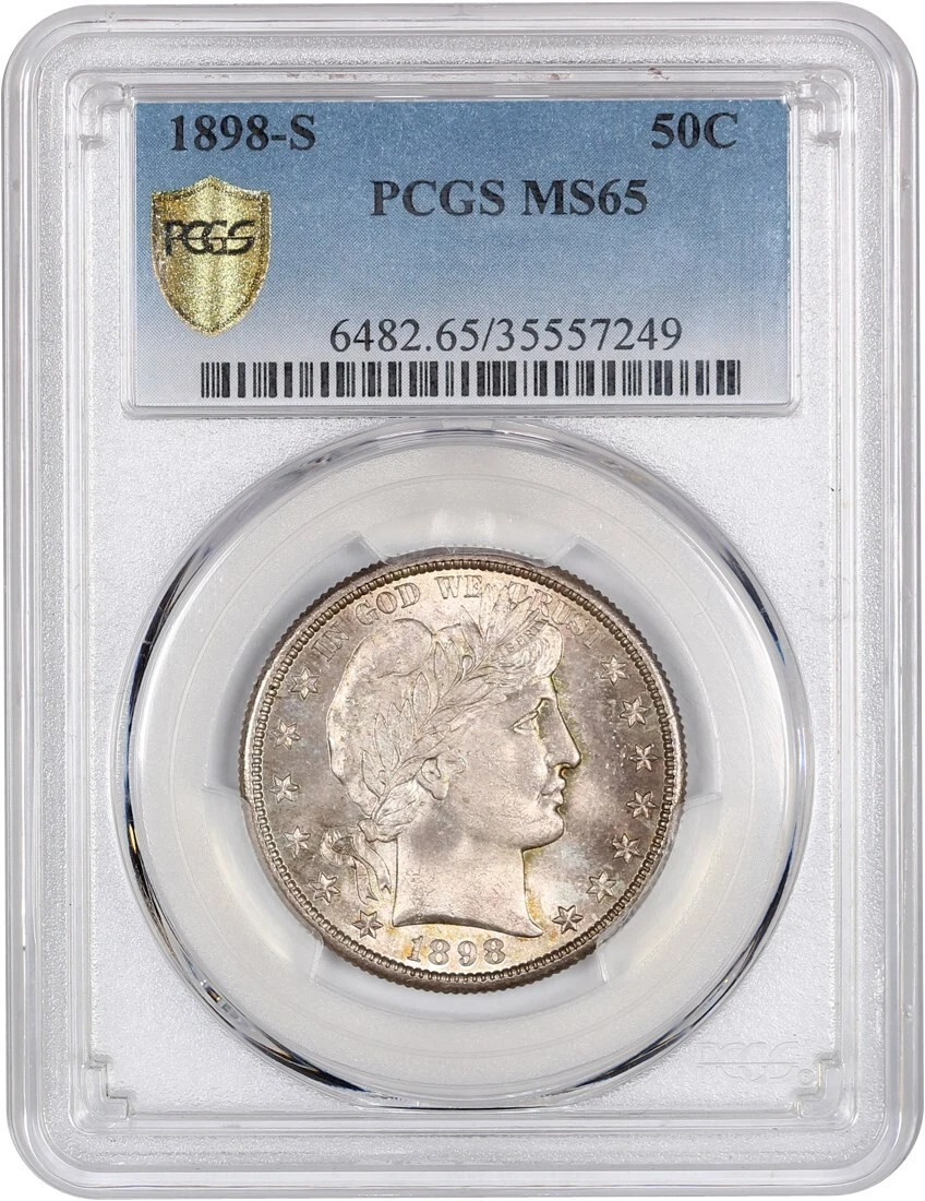 1898 S Barber Half PCGS MS 65 50C Pop 9 Key Date 7 Finer Nice Toning Scarce