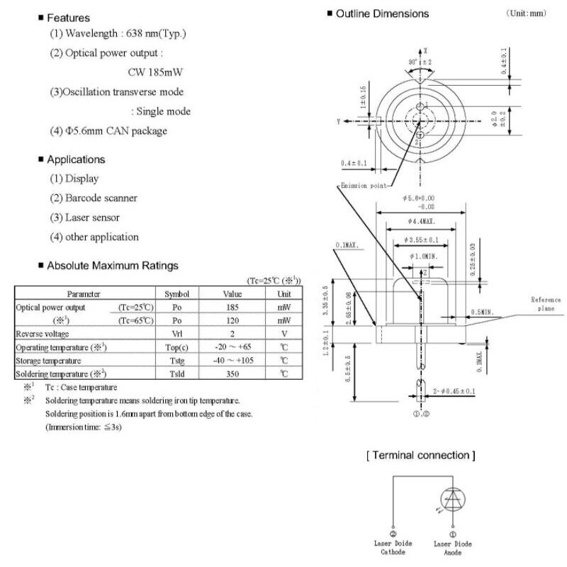 1pcs GH0631IA2GC 635nm 638nm 185mW Red 5.6mm Single Mode Laser Diode K-pin No PD