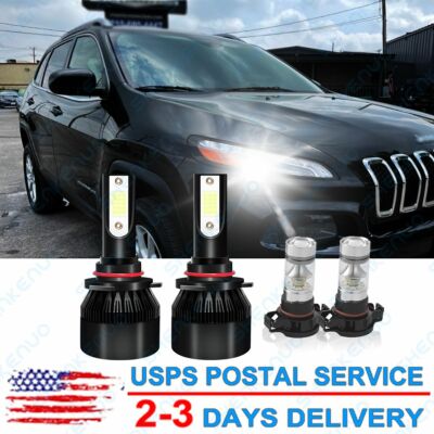 LED Headlight & Fog Light Bulb Combo For Jeep Cherokee 2014-2015 - 6000K Clear White, 9012 & 5202