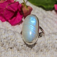 RAINBOW MOONSTONE NATURAL GEMSTONE RING 925 STERLING SILVER JEWELRY RING 3 TO 12