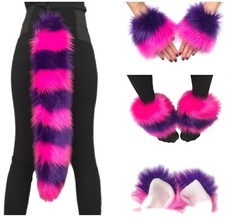 Cheshire Cat Costume - Quality Soft Faux Fur Striped Ears Tail Wrists Anklets