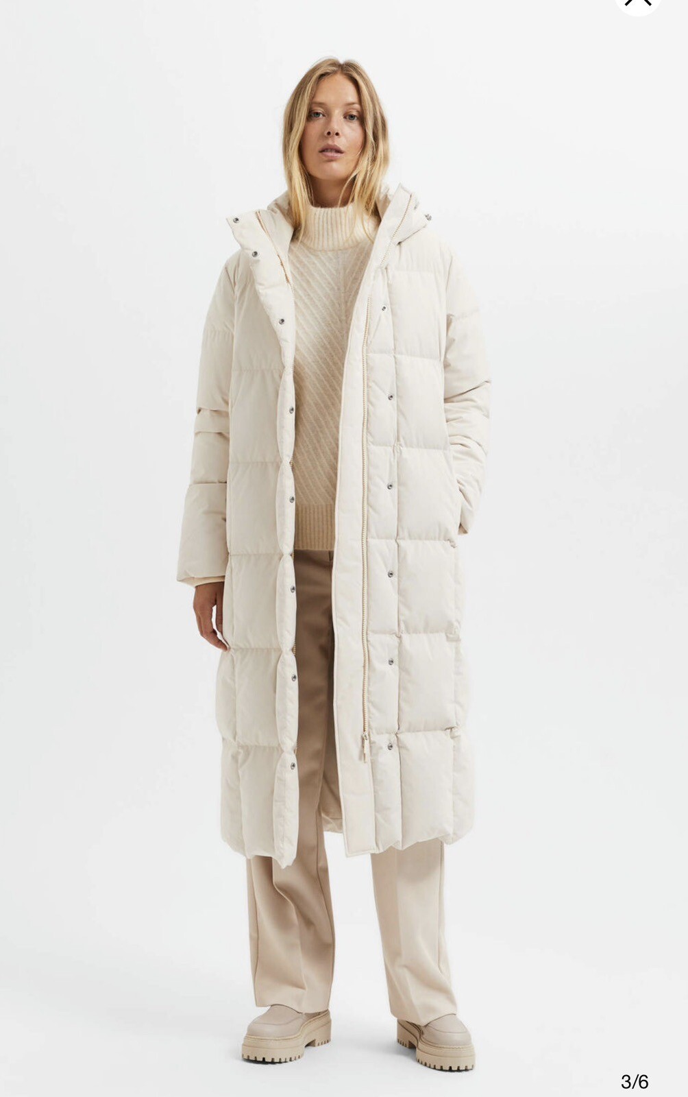 Selected Femme Down Long Puffer Coat Ivory Sand Size Size 40 UK 14 RRP £410