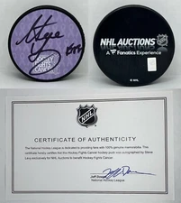 Steve Levy ESPN Signed Hockey Fights Cancer Puck Comes w/ NHL COA HFC