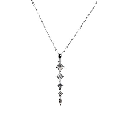 Cable Chain Necklace Pendant Long Zircon 925 Sterling Silver Women's Chains