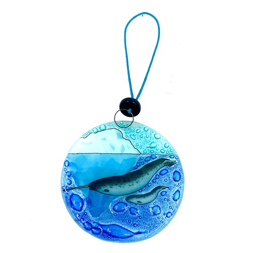 Narwhal Mama + Baby Christmas Tree Ornament - Art Glass Light Catcher - Picture 4 of 6