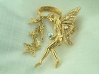 KIRKS FOLLY FAIRY AURORA BOREALIS PIN BROOCH W/CHAIN DANGLES & CRYSTALS ANGEL