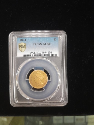 1874 $3 Gold Coin PCGS AU-50 - 第 1/10 張圖片