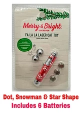 Laser Cat Toy w/ 3 Interchangeable Tips (Dot, Star & Snowman) + Battery 