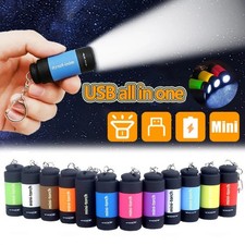 LED Torch Lamp Pocket USB Rechargeable Mini Keychain Keyring Camping Flashlight~