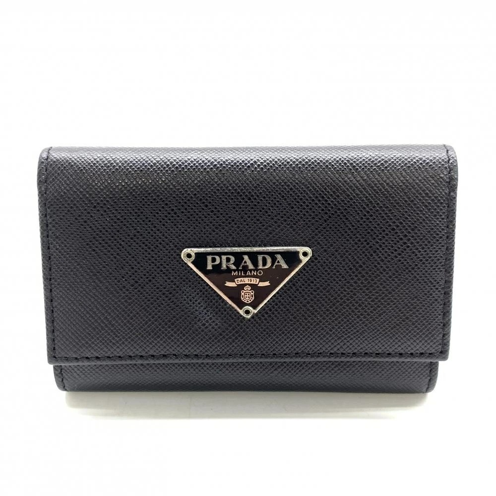 PRADA Saffiano Leather Key Case 6 Keys M222A Black Triangle Logo