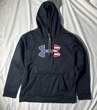 Under Armour Men  s Hoodie Black Freedom American Flag Big Logo Fleece Pullover M