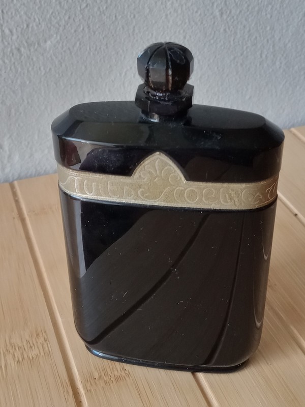 empty vintage Caron Nuit de Noel perfume bottle, 4.25 inches tall