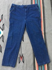 Vintage Wrangler Pin Stripe Blue hemmed Jeans Western Mens USA Made 19.5(20)x30