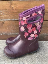 Bogs York Boots Sz 13 Kids Purple Water Rose Waterproof Insulated Rain Snow