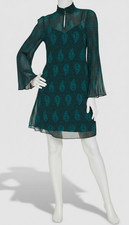 Tommy Hilfiger Womens Green Lined Shift Ruffled Keyhole-Neck Dress Size: 2