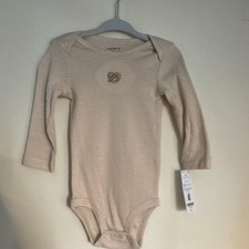 Carter's 9M Beige White Striped Long Sleeve Snap Bodysuit One-Piece