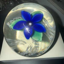 Strathearn Paperweight Blue Flower & White Latticino 1960/70’s Vintage 1.4 KG